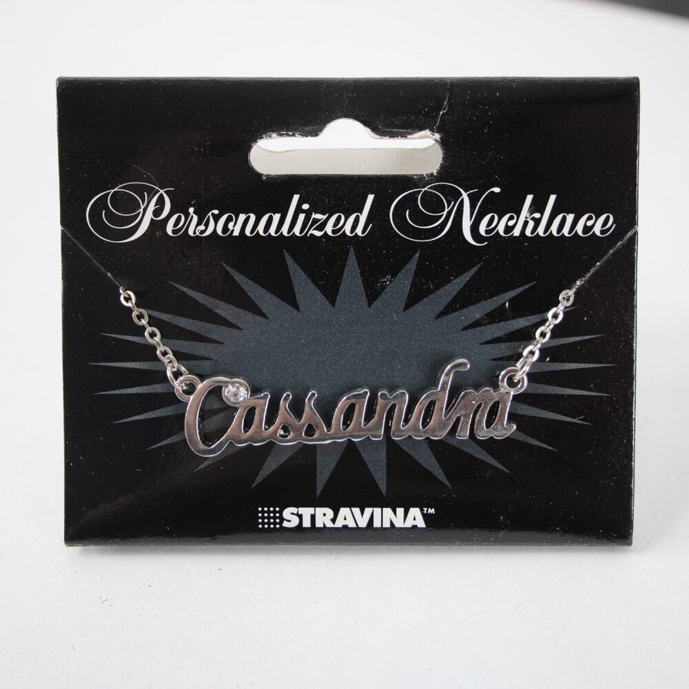 CASSANDRA Name Silvertone Rhinestone 14.5" w 4.5" Multi Ring Ext Necklace